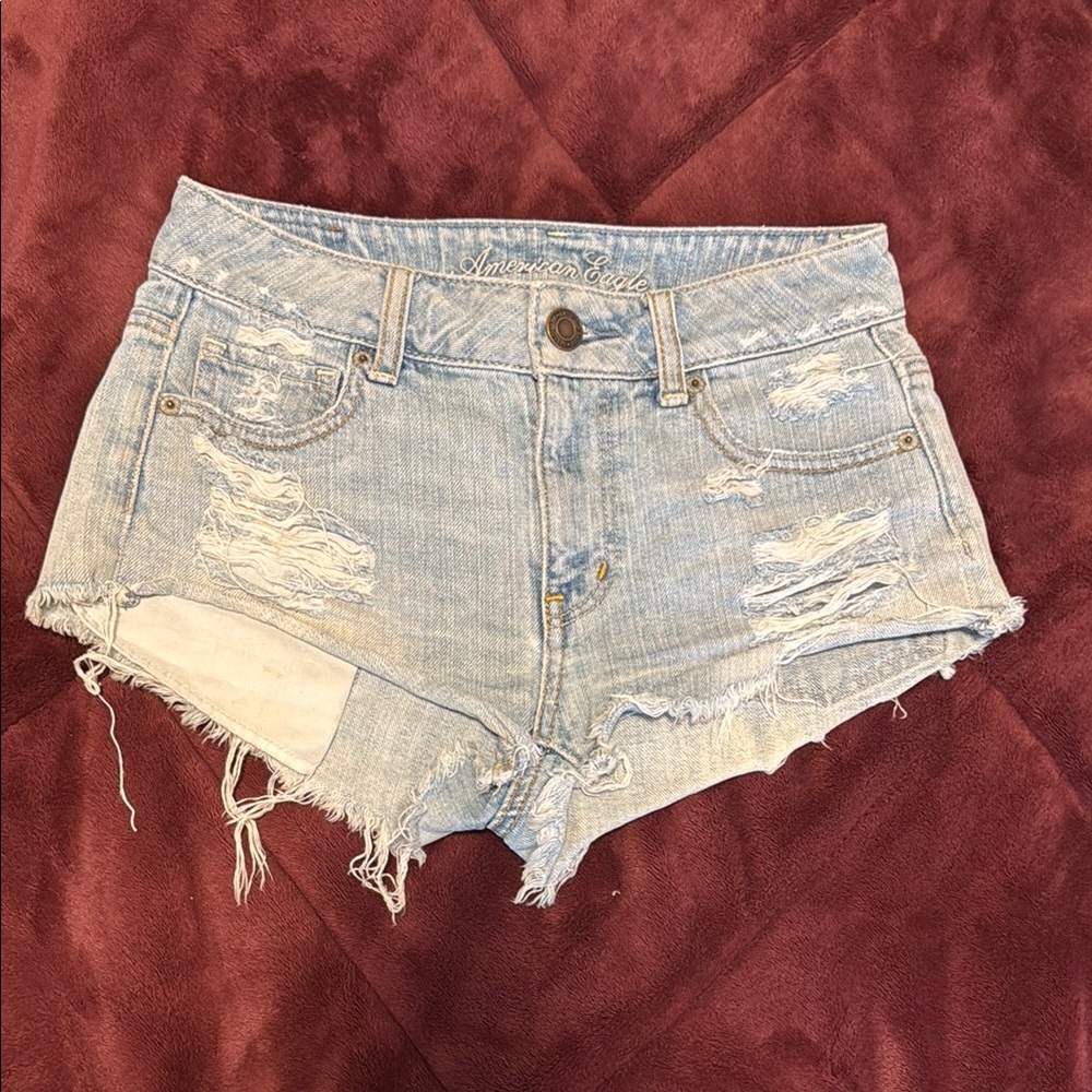 American Eagle Outfitters Blue Jean Shorts with Distressed Finish